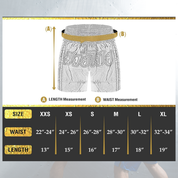 buy Muay Thai Trunks Shorts sizes inches